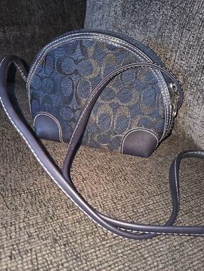 Navy Patterned Crossbody Bag with Contrast Stitching